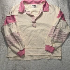 Bucket List Pink & Cream French Terry Knit Pullover